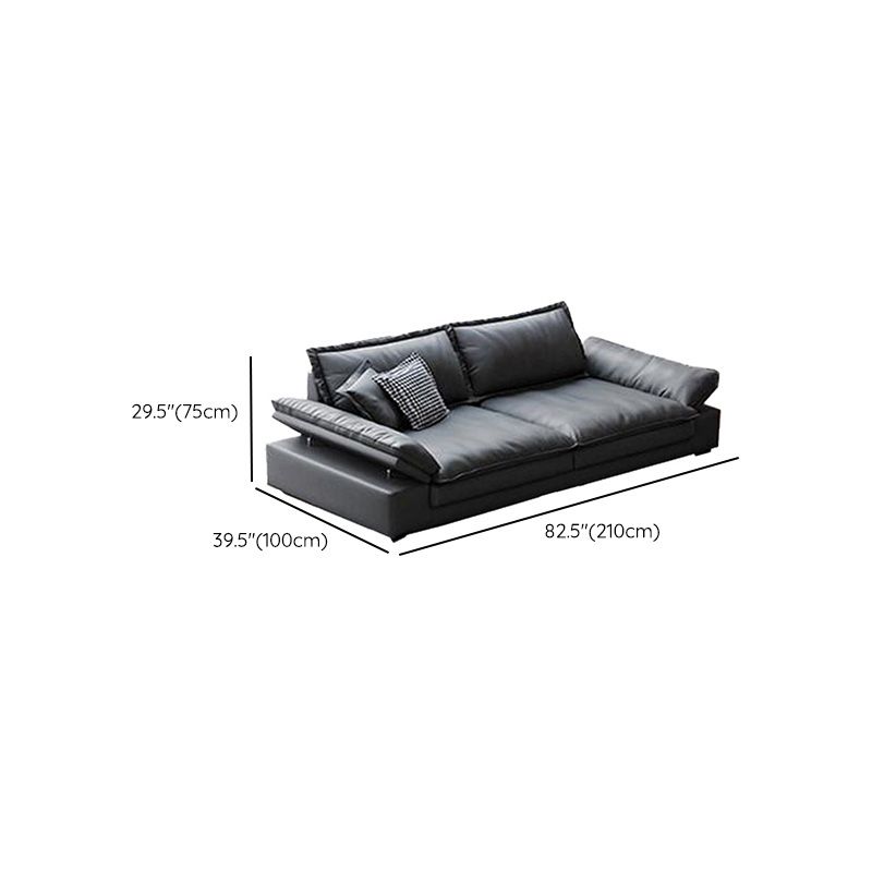 Mid Century Modern Black Sofa with Pillow Top Arm and Loose Back