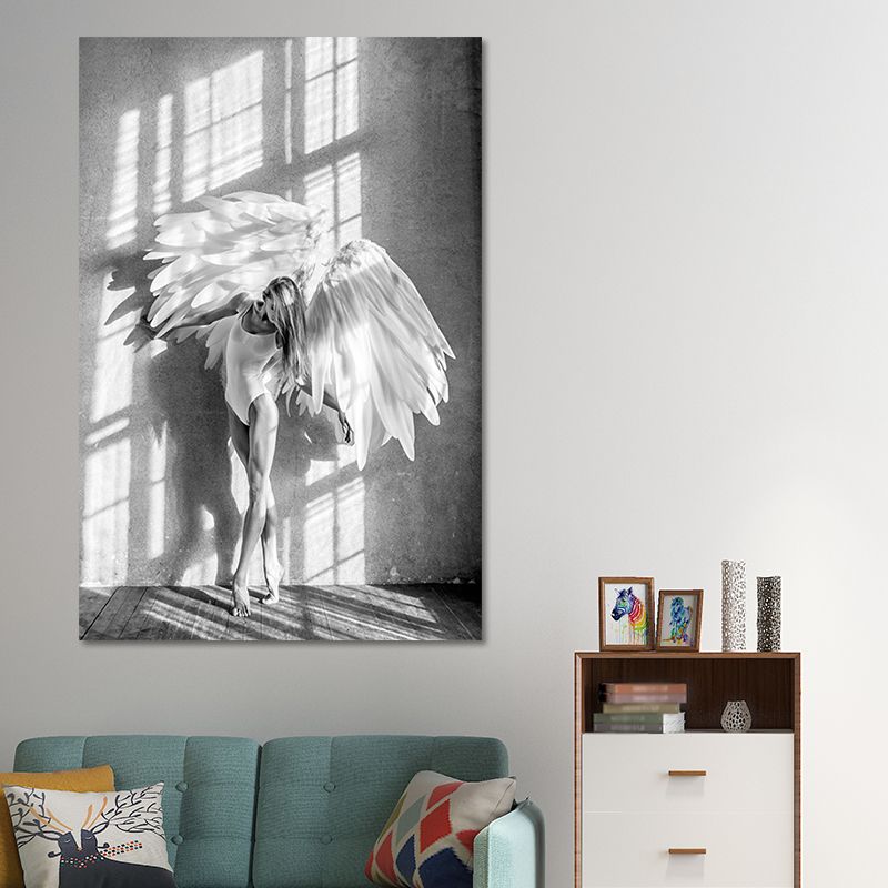 Vintage-Ballerina-Wandkunst auf Leinwand, strukturierte graue Wanddekoration für das Wohnzimmer