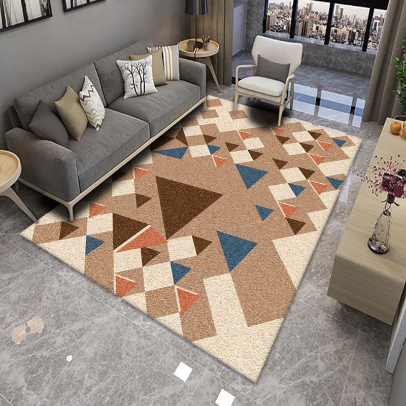 Black Modern Rug Polyester Geometric Print Rug Non-Slip Backing Rug for Drawing Room