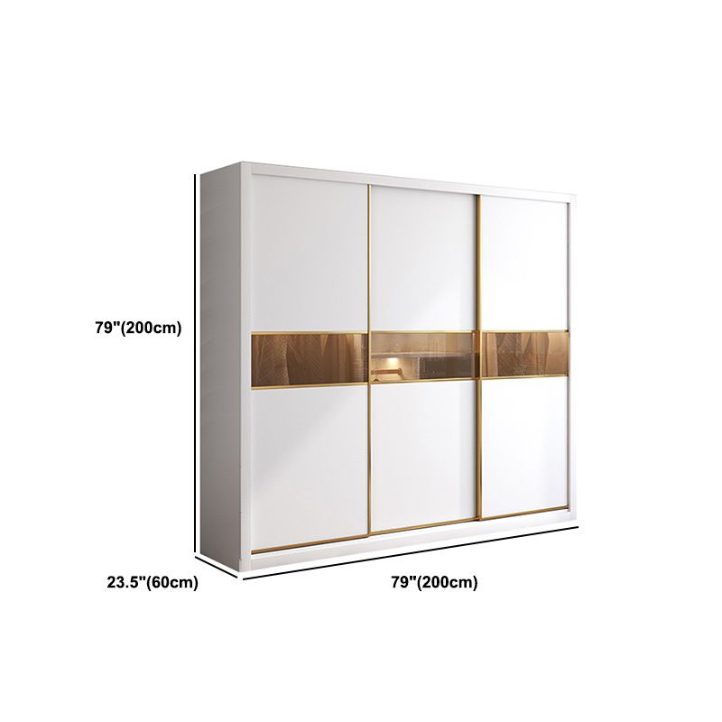 White Engineered Wood Wardrobe Armoire Modern Sliding Door Wardrobe