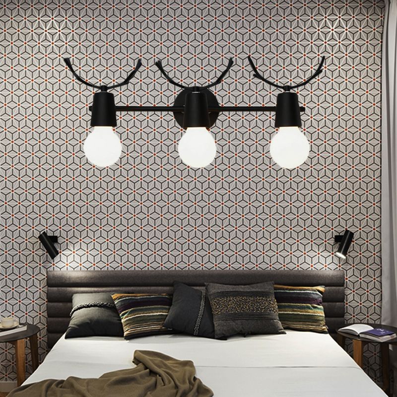 Open Bulb Foyer Stair Wall Sconce with Antlers Metal 3 Lights Modern Style Wall Lamp