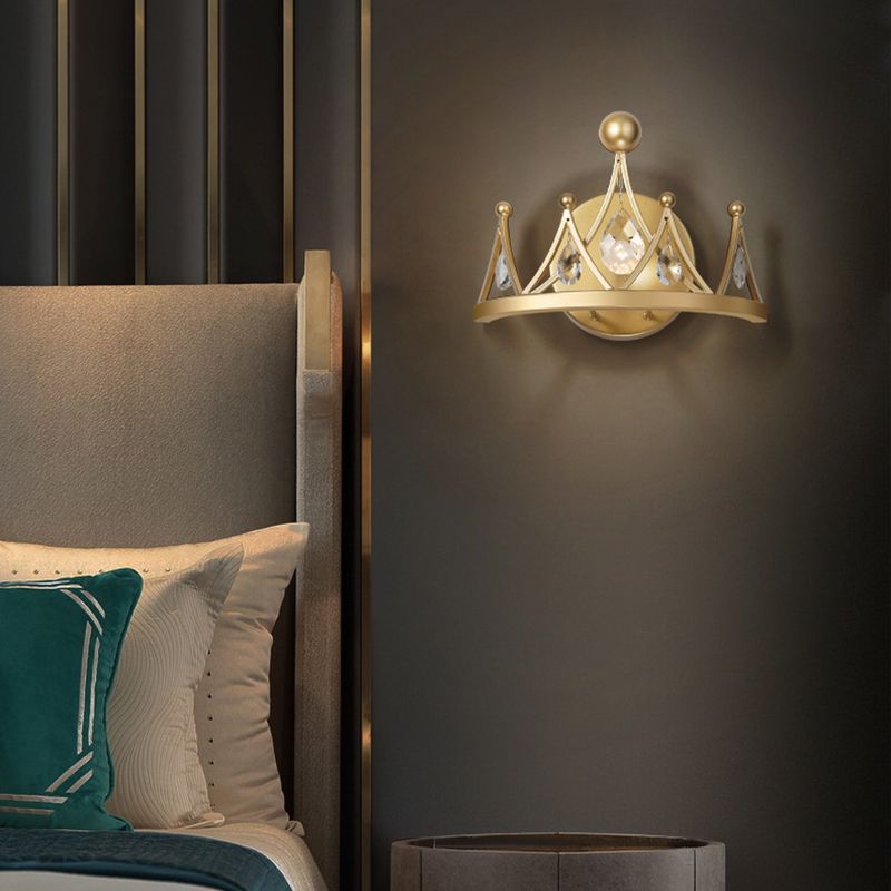 Crystal Crown Shape Wall Lights Modern Style 1 Light Wall Light Sconce in Brass