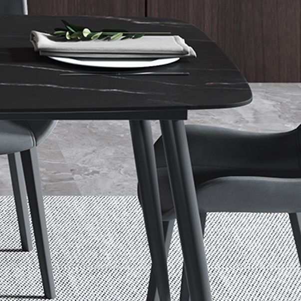 Mesa de comedor de piedra sinterizada 4 Piernas Mesa de rectángulo de base de acero de carbono negro para el hogar