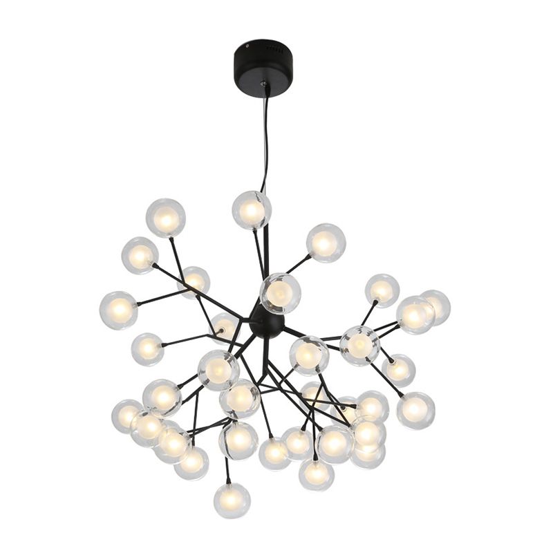 Clear and Frosted Glass Firefly Chandelier Modernist 36-Light Black Hanging Pendant Light for Parlor
