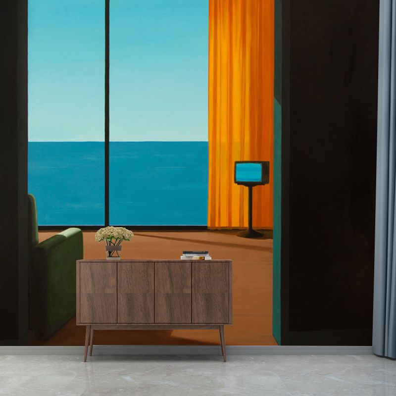 Art Sea outside Window Murals for Hotel Customized Wall Decor in Orange and Blue