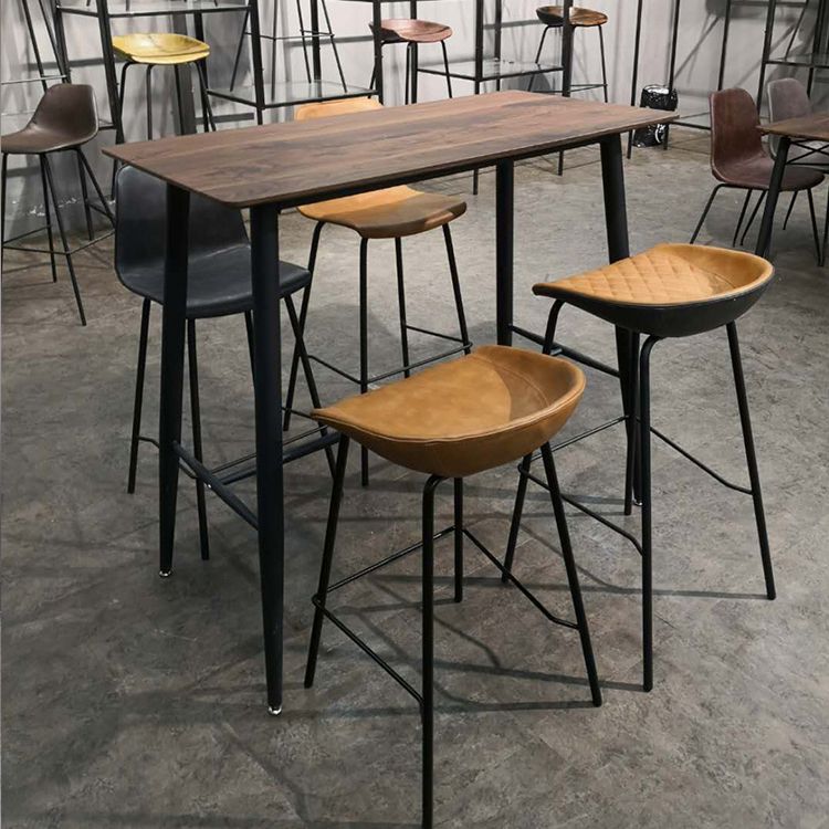 Industrial Matte Finish Leather Barstool Living Room Low Back Stool