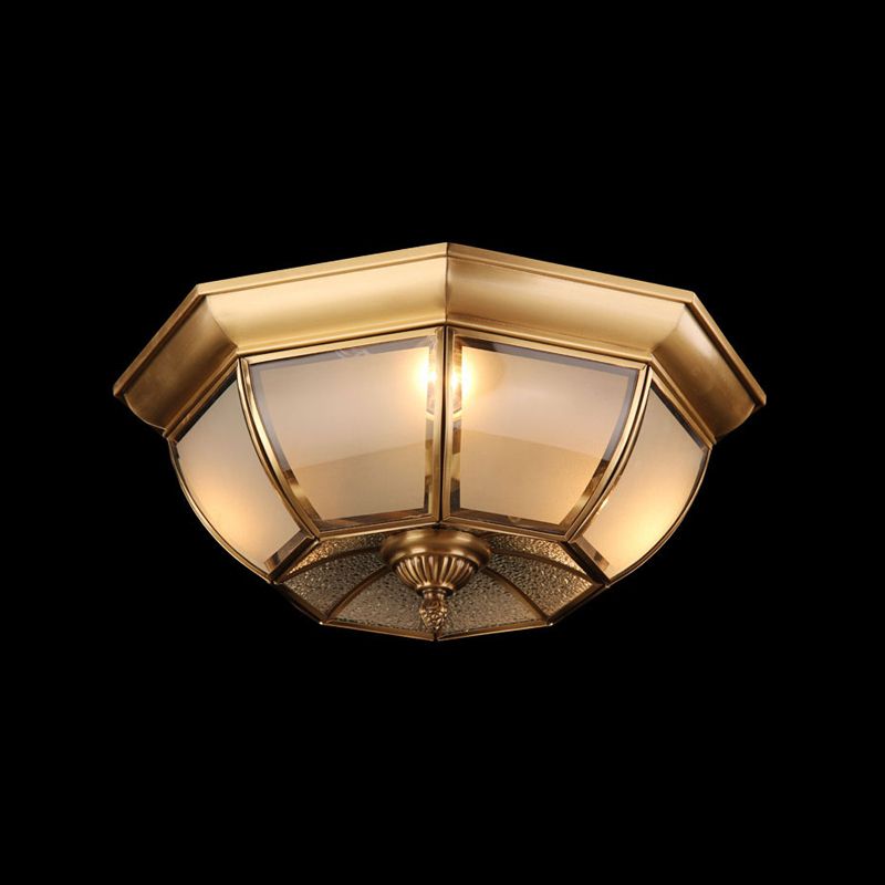 Flush Mount Ceiling Light Vintage Style Shaded Glass Flush Ceiling Light in Brass