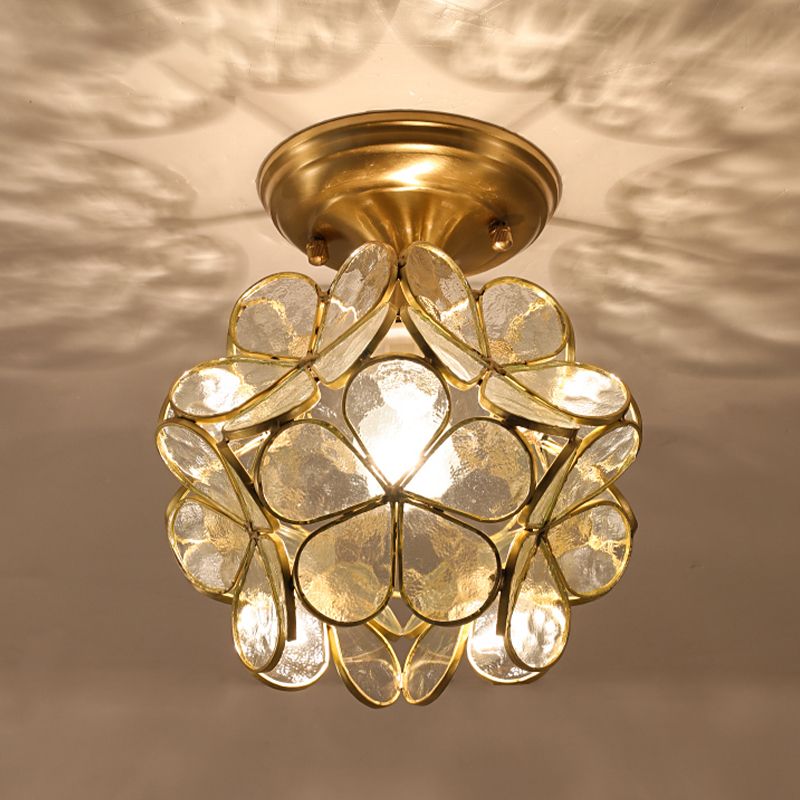 Colonical artistiek indoor plafond Licht Koper Petaloid Flush Mount met Pure Glass Shade