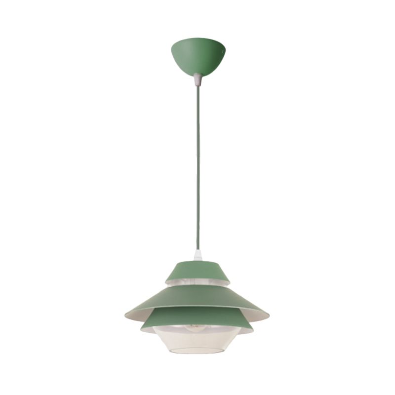 Macaron Stylish Flared Pendant Lighting Metallic 1-Light Living Room Hanging Ceiling Light in Blue/Green