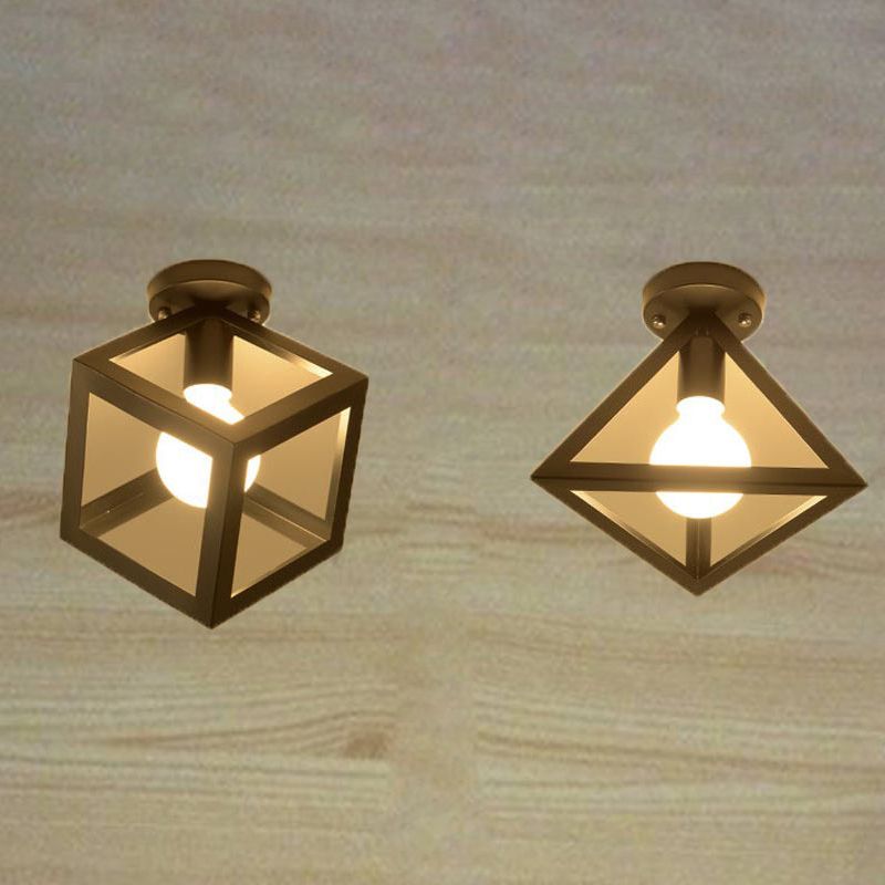 Plafoniera da incasso geometrica nera in stile retrò industriale in ferro battuto per corridoio