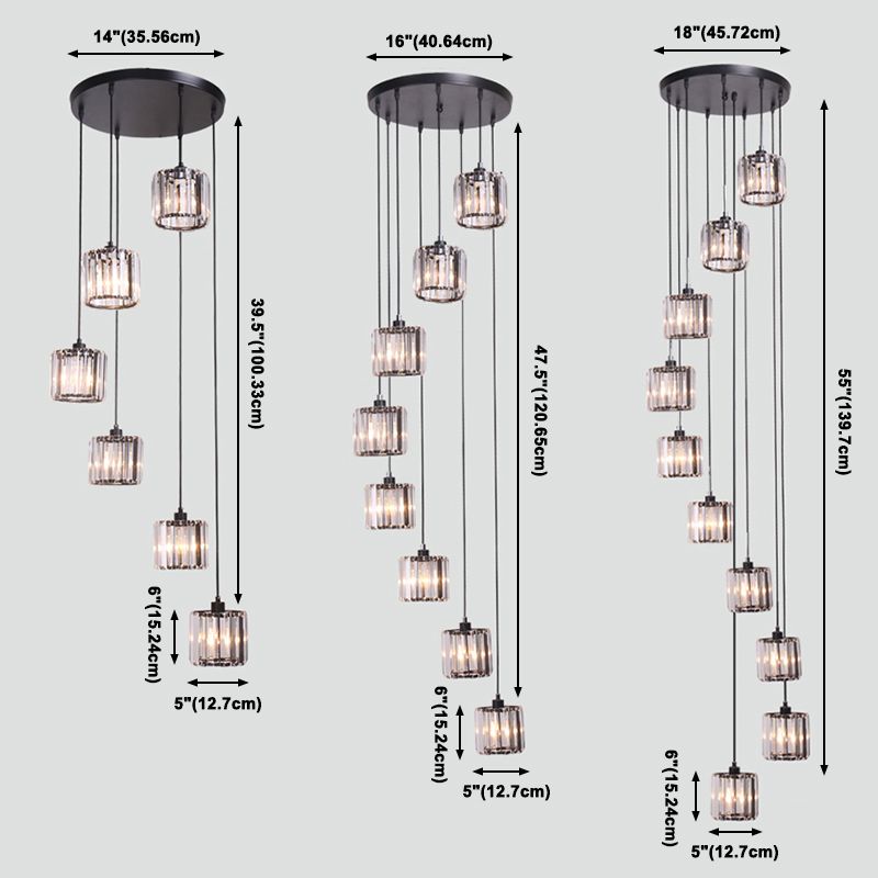 Lámpara colgante interior de hierro forjado en moderna luz colgante geométrica de cristal de lujo