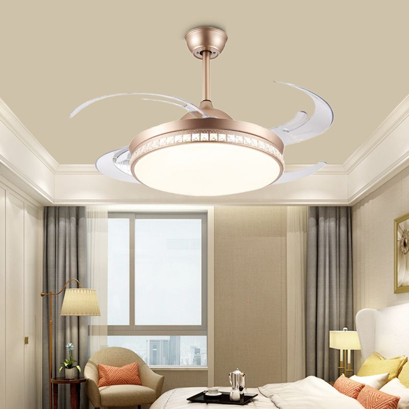 Smart Control Round Deckenlüfter Leicht minimales Acryl 8-Blatt-LED-LED-Semi-Flush-Lampe in Gold