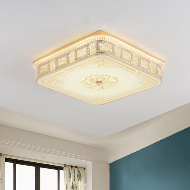 Projecteur LED encastré en cristal moderniste or rond/carré salon motif floral éclairage de plafond