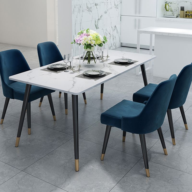 Stone Top Rectangle Dinette Table Traditional Luxury Metal Tripod Base Dining Table