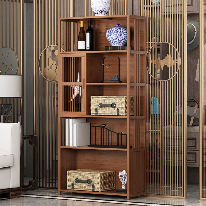 Modern Bamboo Bookshelf Brown Closed Back Shelf Bookcase With Cabinets
