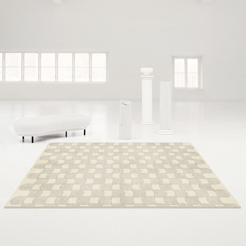 Black Modern Rug Polyester Abstract Grid Rug Non-Slip Backing Rug for Living Room