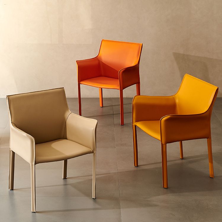 Modern Arm Dining Chair Faux Leather Low Back Dining Side Chair