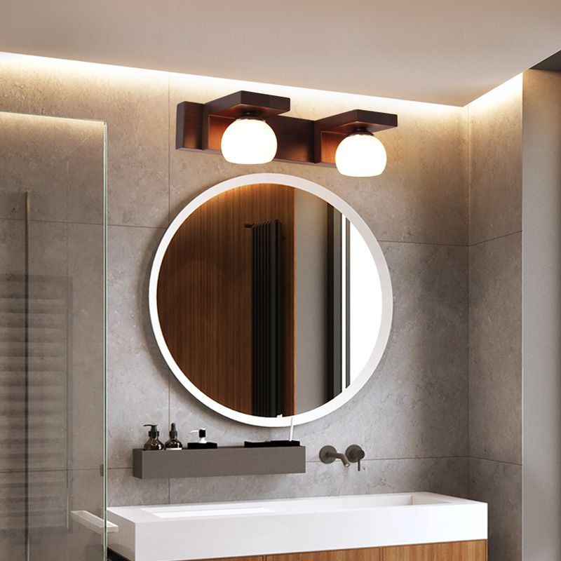 Bowl Shape Wood Vanity Lights Modern Style 2/3 Lights Vanity Light Fixtures in Brown