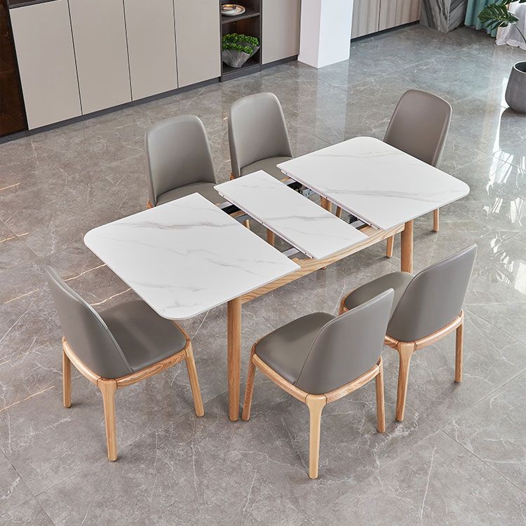 Mid-Century Rectangle White Table Sintered Stone Extendable Dining Table for Kitchen