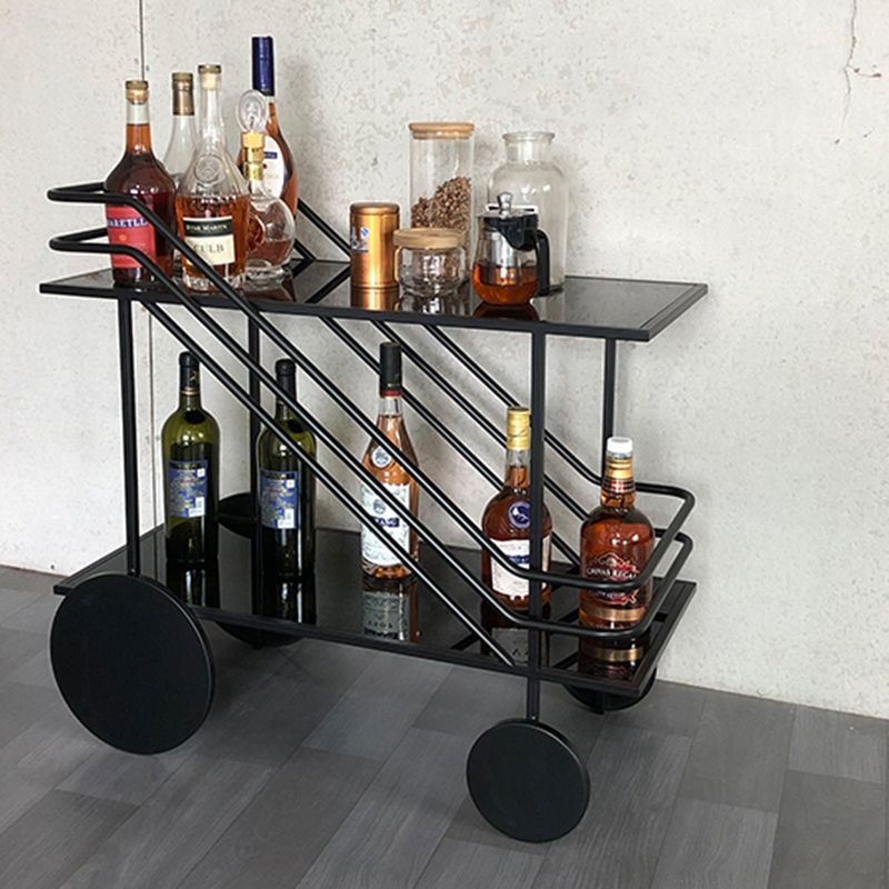 Glass Modern Prep Table Rolling Open Storage Rectangular Kitchen Trolley