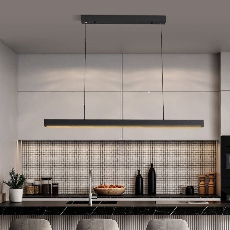 Black Metal Hanging Pendant Lights Contemporary Linear Hanging Lamps for Dining Room