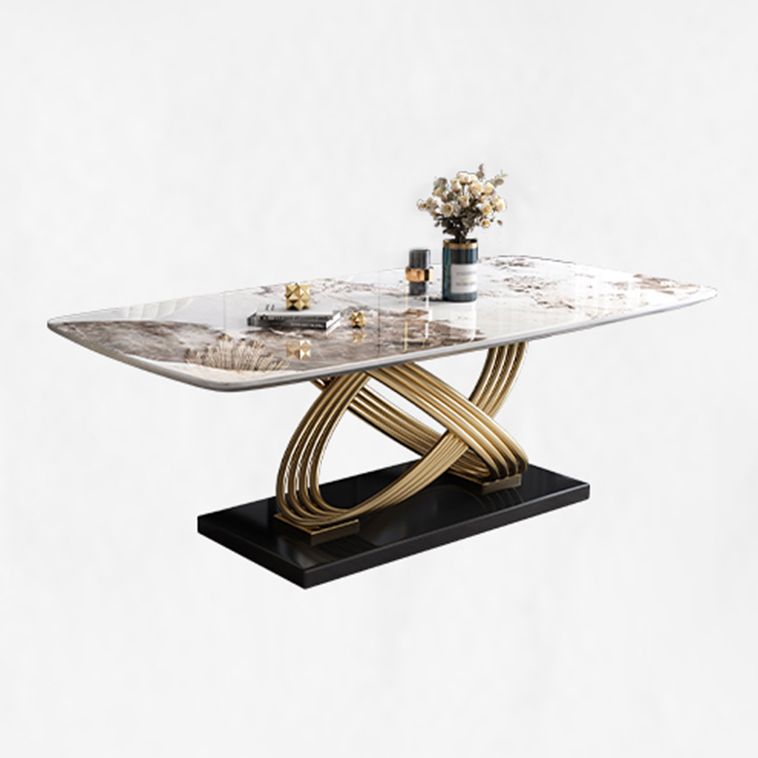 Rectangle Pedestal Dining Site Table Stone Dining Room Collection for Home