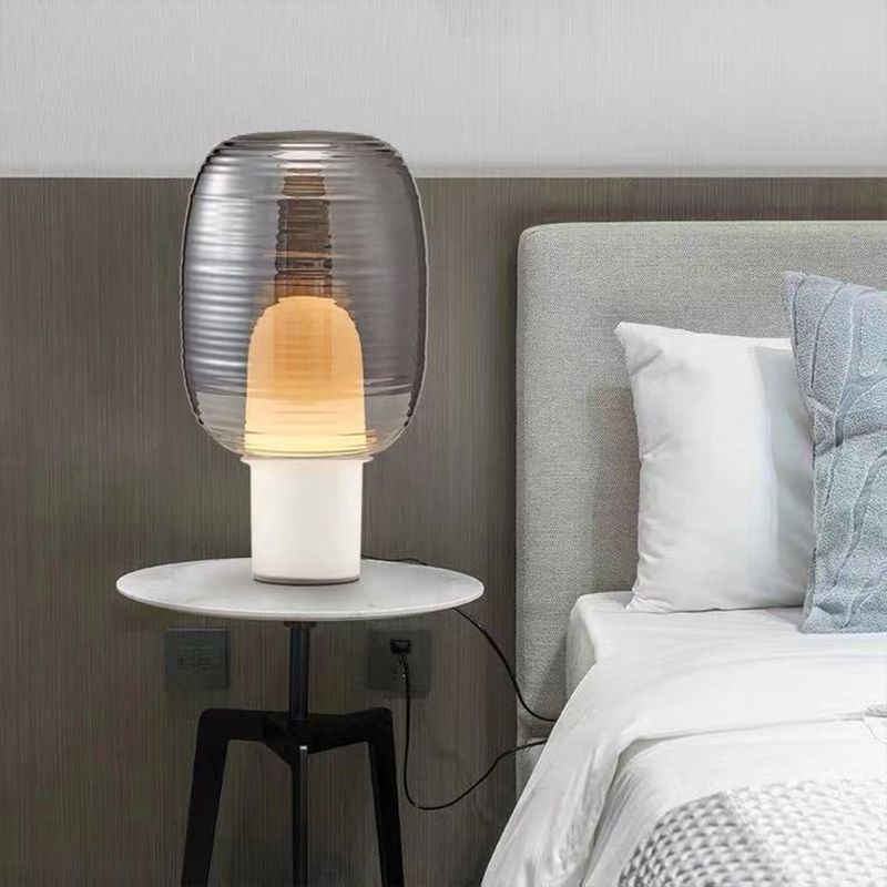 Lampade da comodino zucca bianca Luci da comodino moderne a 1 luce con paralume in vetro per camera da letto