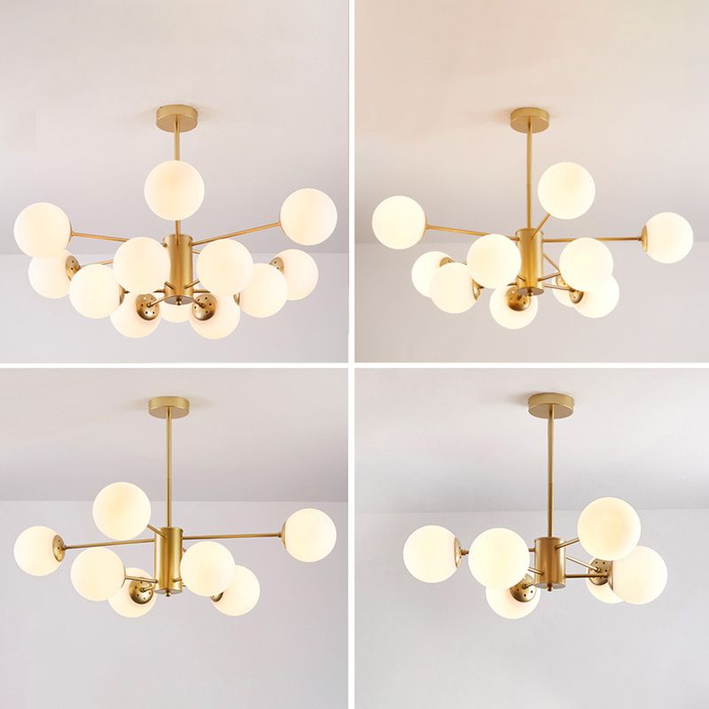 Leche de lámpara de sombra de pelota de vidrio blanco Estilo moderno Múltiples luces de la sala de estar accesorio de iluminación de la sala de estar