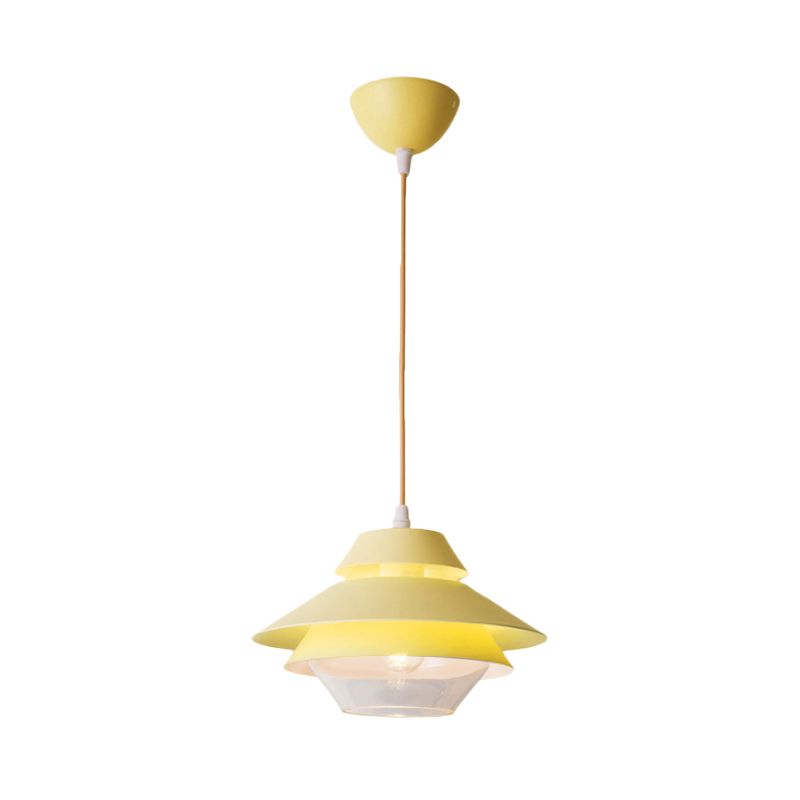 Macaron Stylish Flared Pendant Lighting Metallic 1-Light Living Room Hanging Ceiling Light in Blue/Green