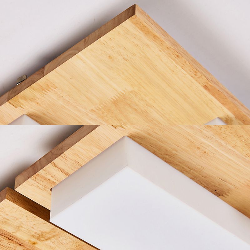 Lámpara de techo LED Beige acrílica de madera clara empotrada rectangular de estilo japonés en Natural/blanco para baño