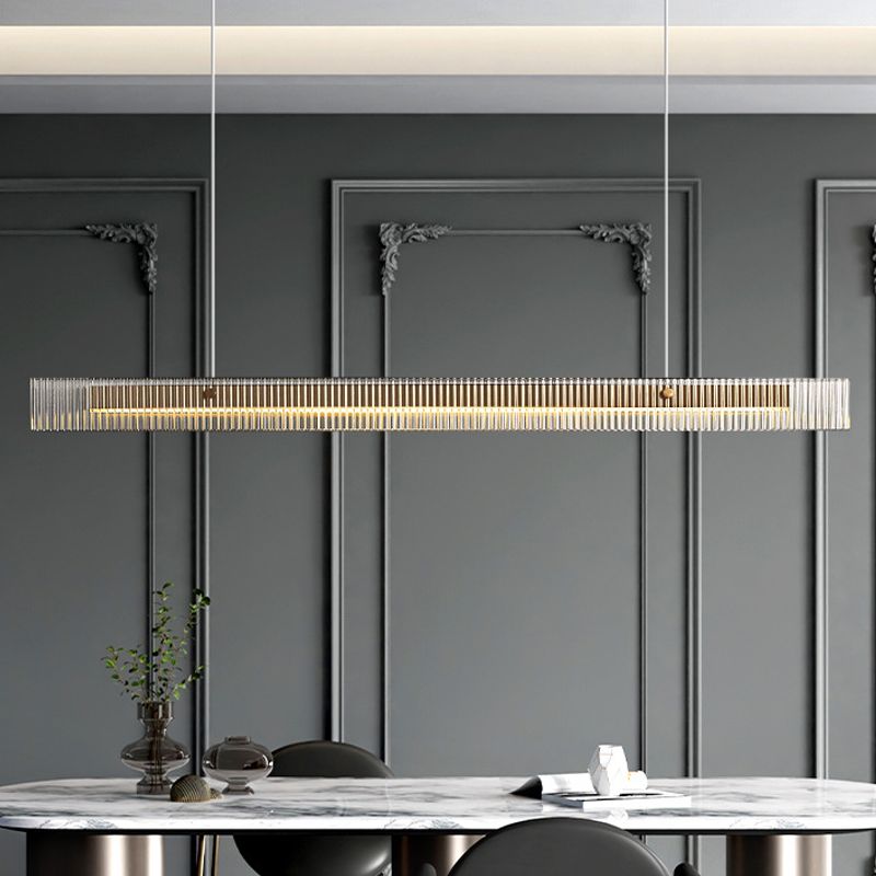 Straight Island Light Modern Metal LED Island Pendant with Glass for Living Room