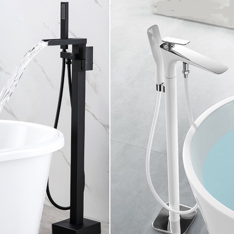 Modern Freestanding Tub Filler with Hand Shower Floor Mounted Bathroom Faucet