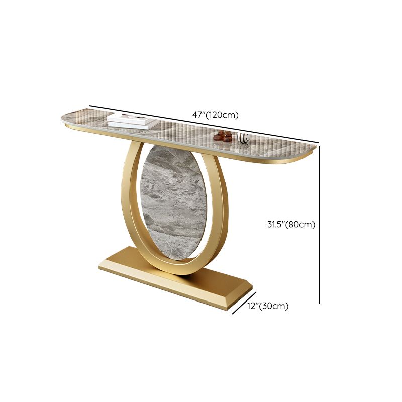 12 inch Wide Glam Console Table Half Moon Stone Accent Table with Legs