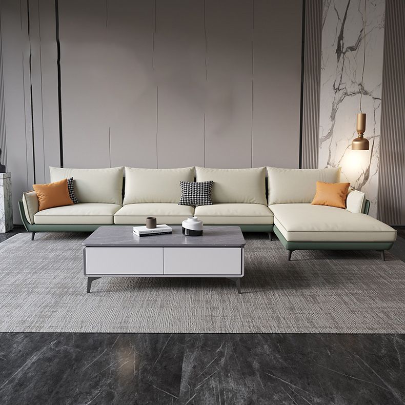 34.64" H Pillow Top Arm Sectional Faux Leather L-shape Sectional