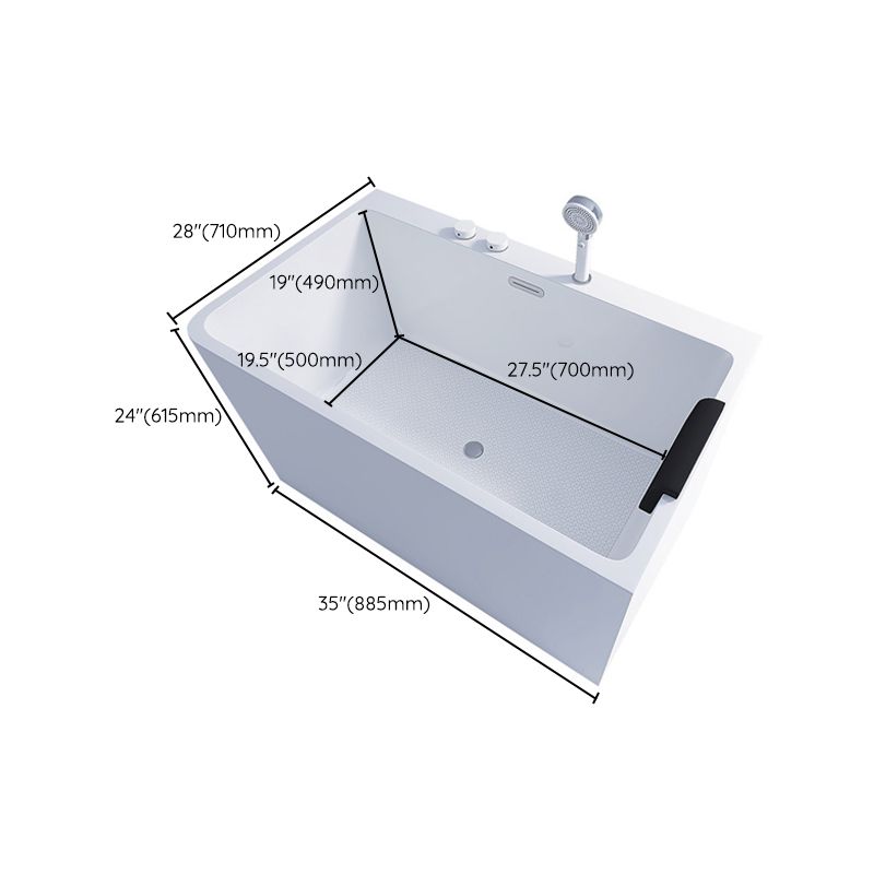 Bathroom Rectangular Bathtub White Acrylic Back to Wall Soaking Tub