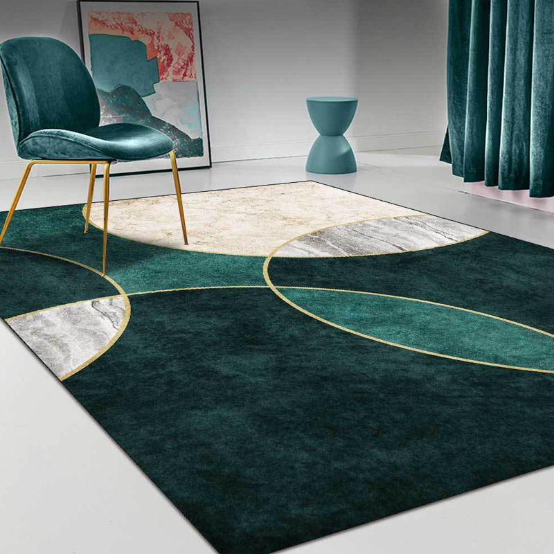 Green Contemporary Rug Polypropylene Circles Pattern Rug Pet Friendly Washable Non-Slip Area Rug for Parlor