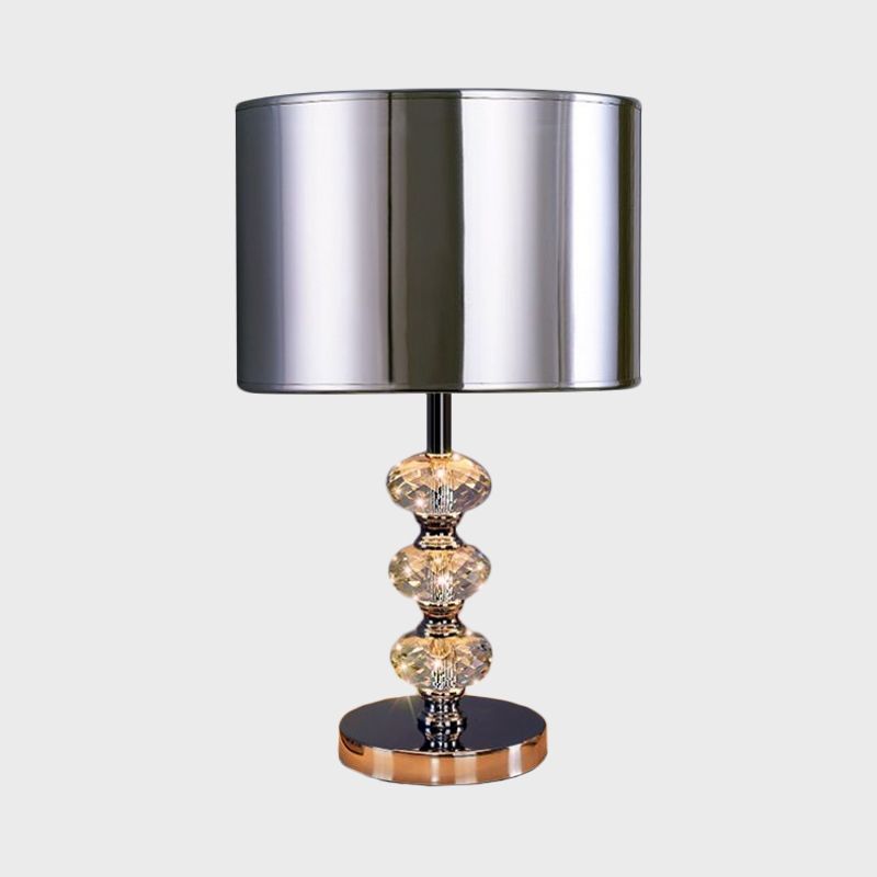 Traditional Barrel Nightstand Lighting 1-Light Fabric Reading Lamp in Black/Silver/Gold with Crystal Column