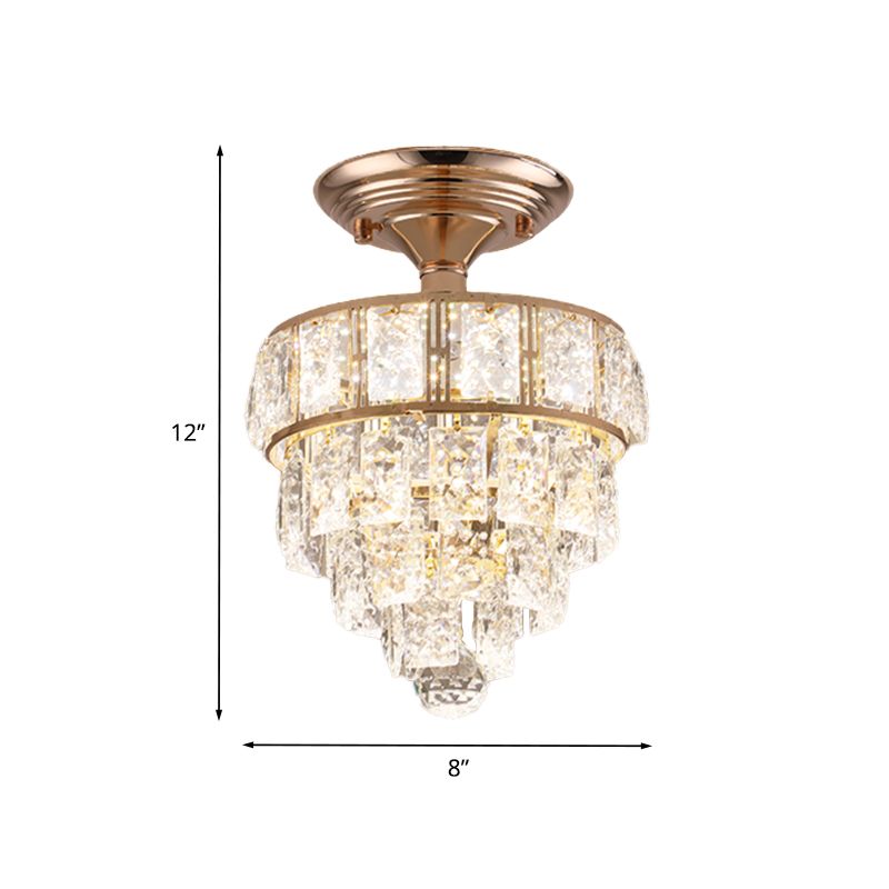 Beveled Crystal Square LED Ceiling Flush Modern Gold 4 Tiers Tapered Hallway Semi Flush Mount Lighting