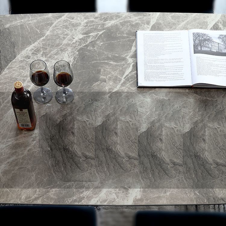 Contemporary Stone Rectangular Dining Table with 4 Steel Foot