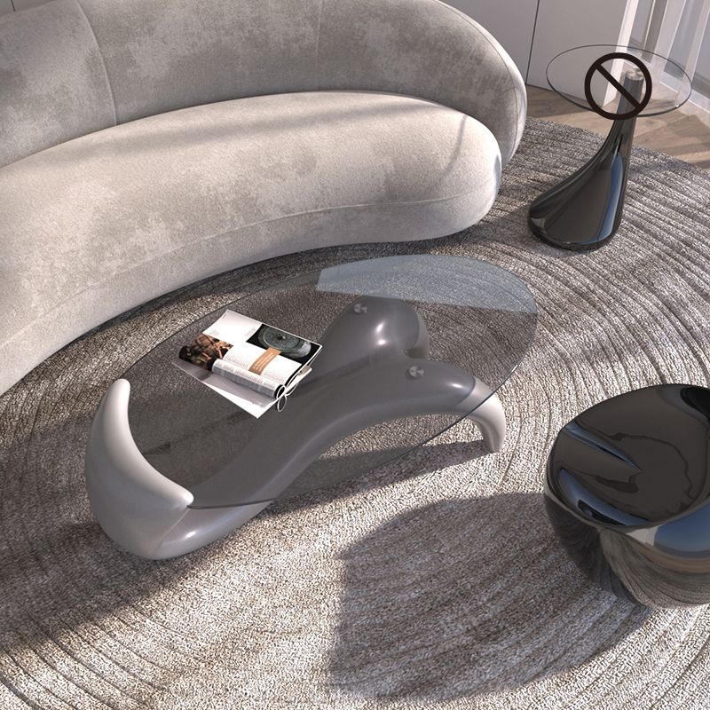 15.7"H Abstract Base Transparent Glass Round Table Top Coffee Table