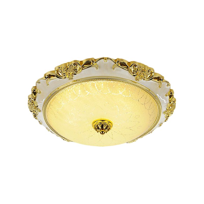 Traditional Round Ceiling Flush Mount Faceted White Glass LED Flush Light Fixture in Silver/Gold, 12"/16"/19.5" Width
