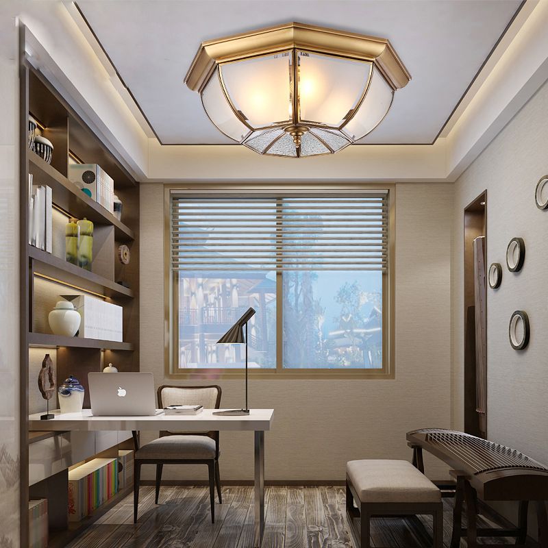 Minimalist Bowl-Shaped Close to Ceiling Lighting Glass Ceiling Mounted Light in Brass