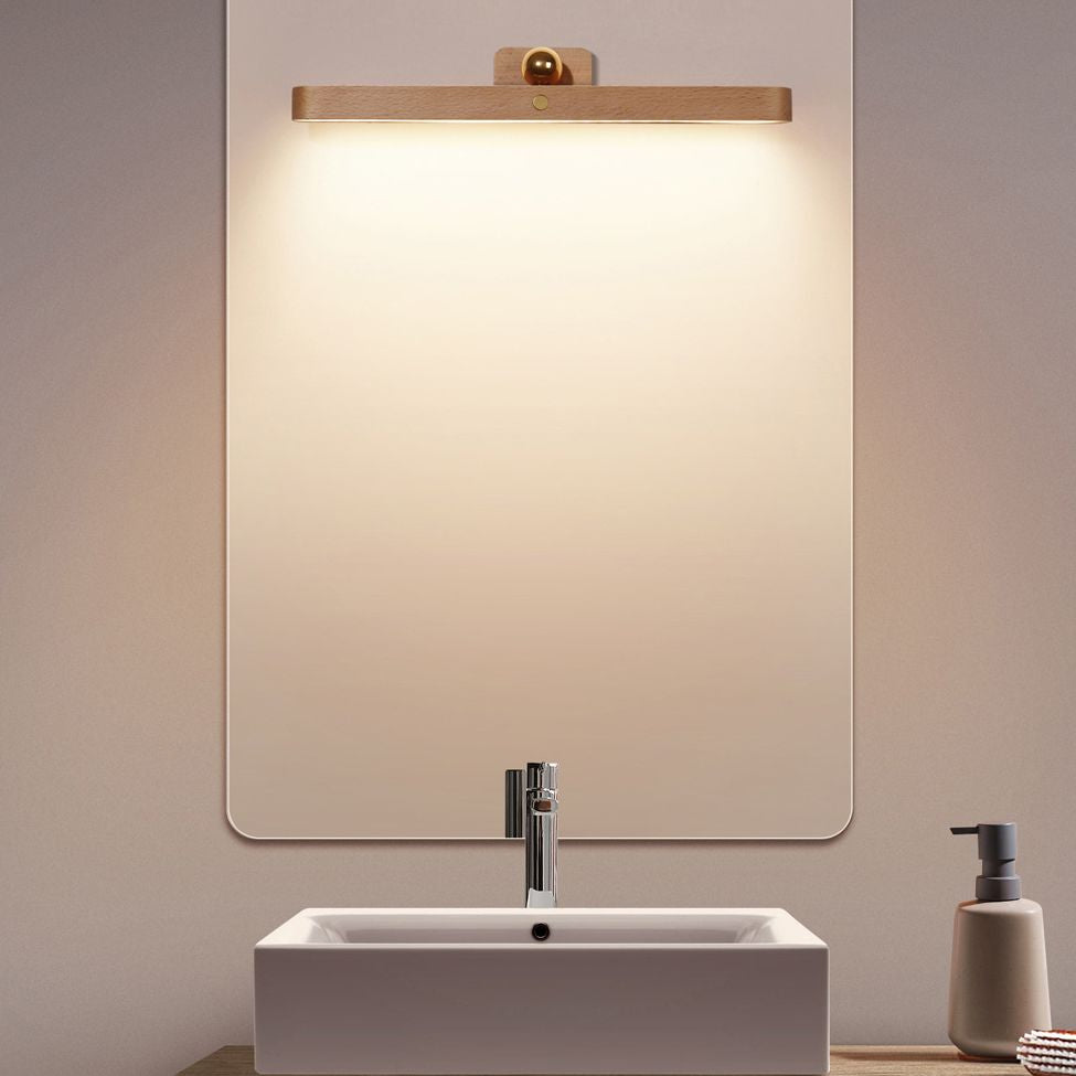 Simplicity Elongated Vanity Mirror Lights Wood Wall Light Fixtures for Bathroom