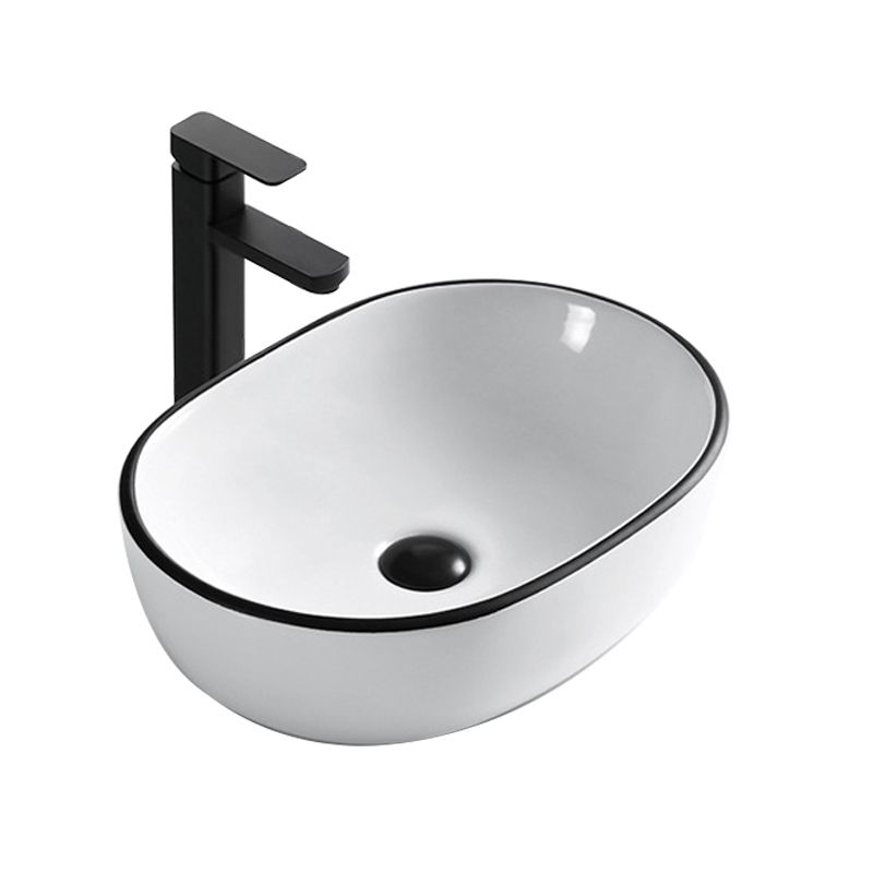 Modern Bathroom Sink Porcelain Rectangular with Overflow and Drain Assembly Basin Sink