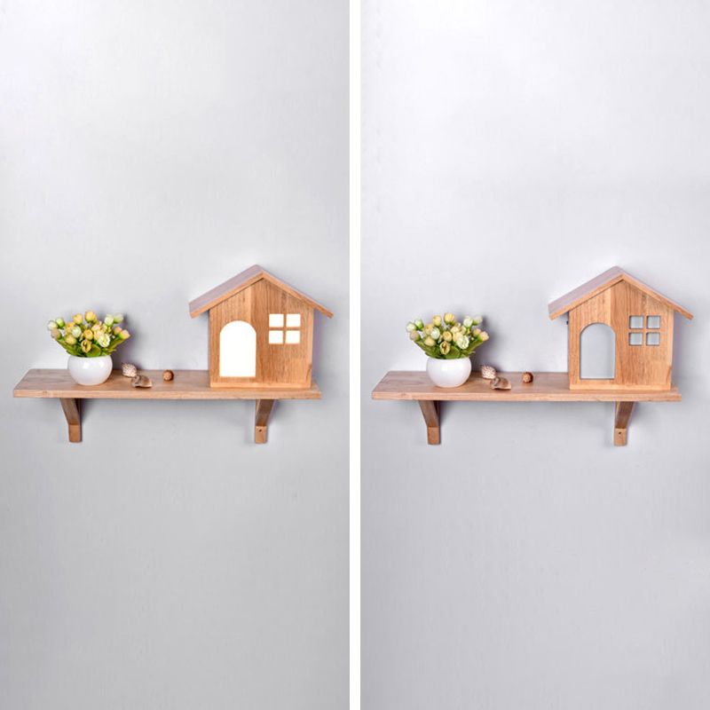 Wooden House-Shape Wall Light Fixture Modern LED Wood Wall Mounted Light Fixture