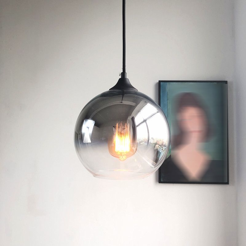 Modern Artistic Single Hanging Lamp Electroplate Iron Pendant Light with Globe Glass Shade