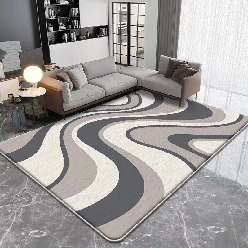 Gray Irregular Striped Rug Polyester Modern Rug Washable Rug for Living Room
