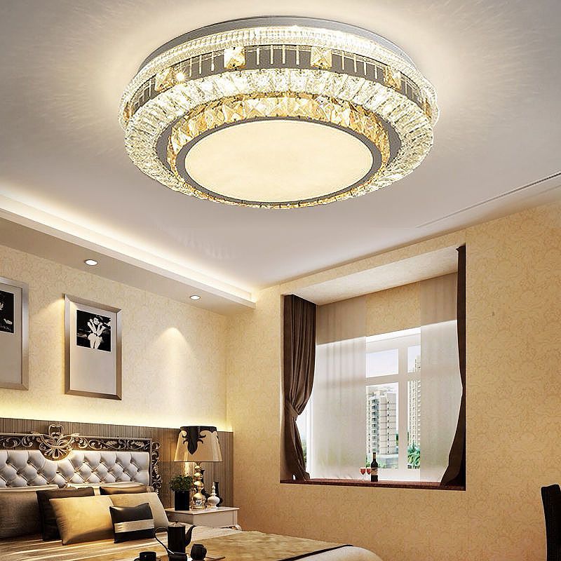 Modern Simple Ceiling Light Circle Shape Ceiling Lamp with Crystal Shade for Bedroom