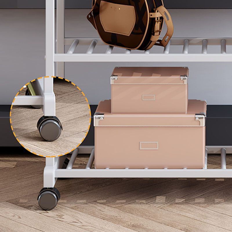 Modern Coat Hanger 2 Storage Shelving and 6 Hooks Hall Tree with Castors