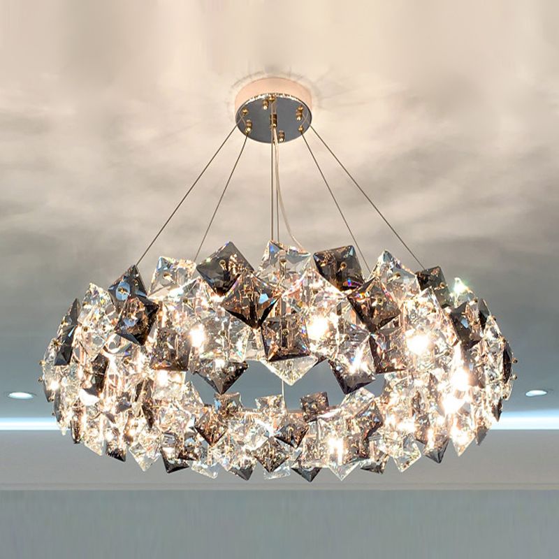 Luci a sospensione geometrica Modern Crystal Crystal Crystal Apparecchiatura di illuminazione in grigio